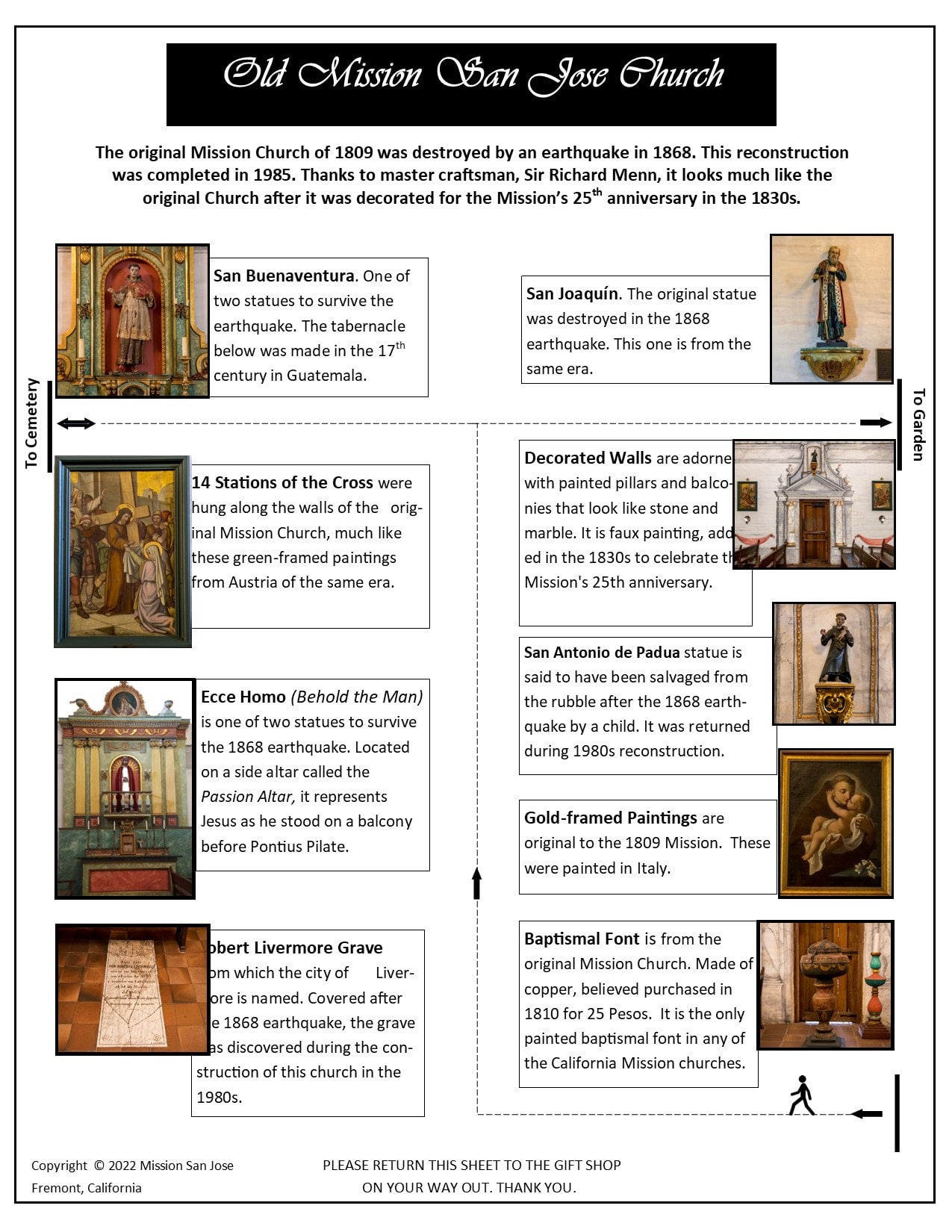 Mission San Jose Church Guide Sheet, image size:1275x1650